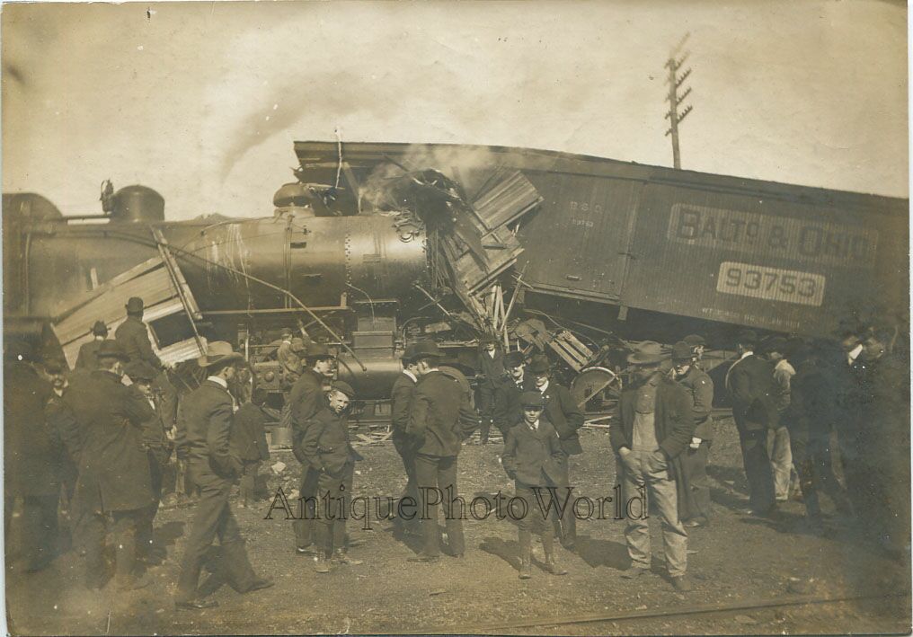 Balt & Ohio railroad train crash wreck antique photo eBay
