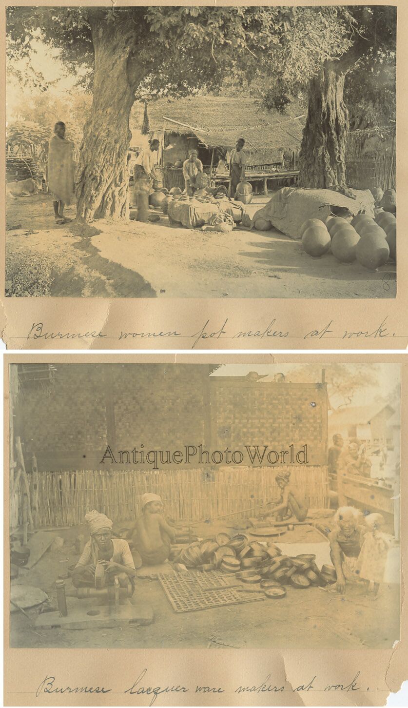 Burma pottery and lacquer tray makers 2 antique ethnic photos